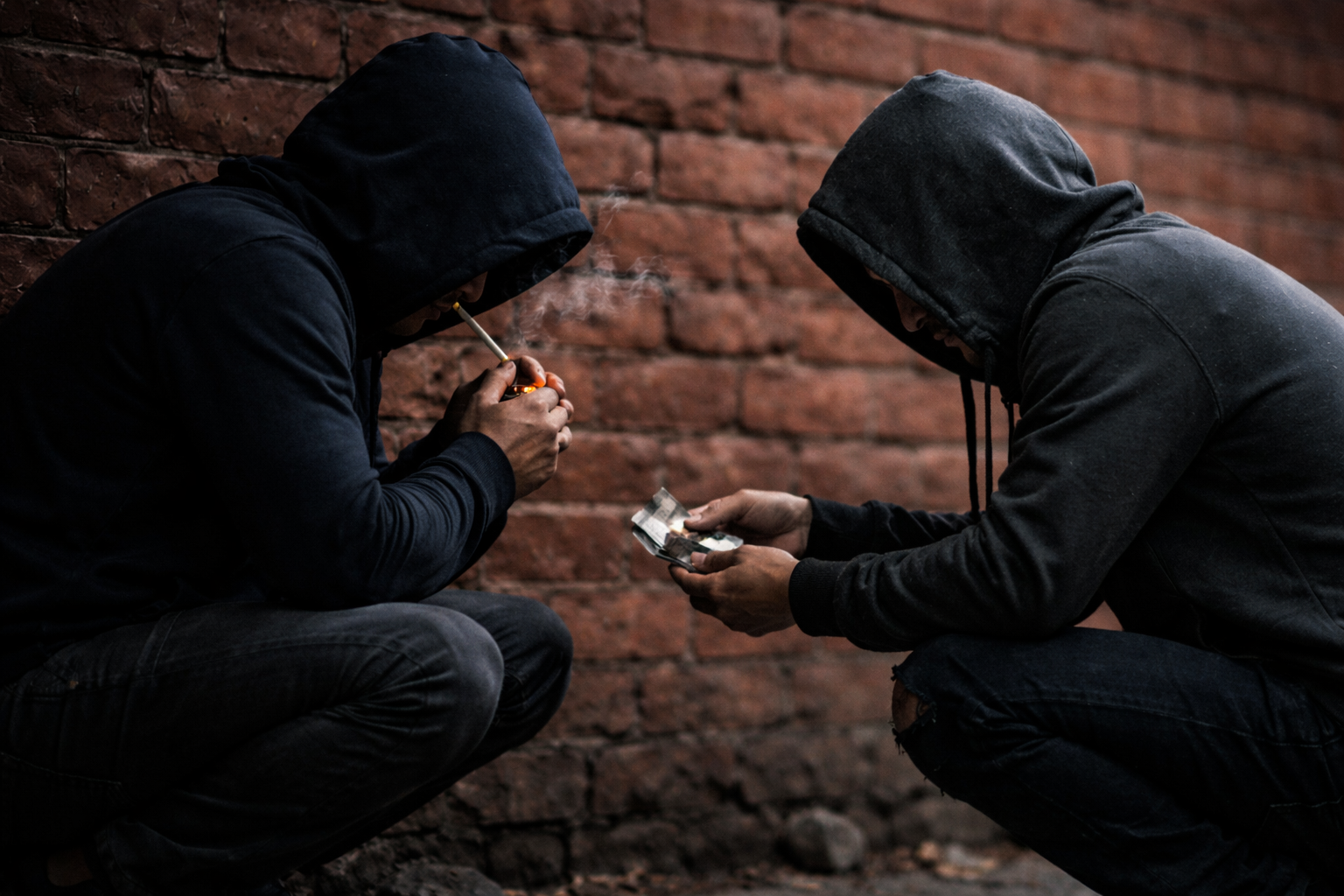 verborgen ontmoeting tussen jongeren in steeg